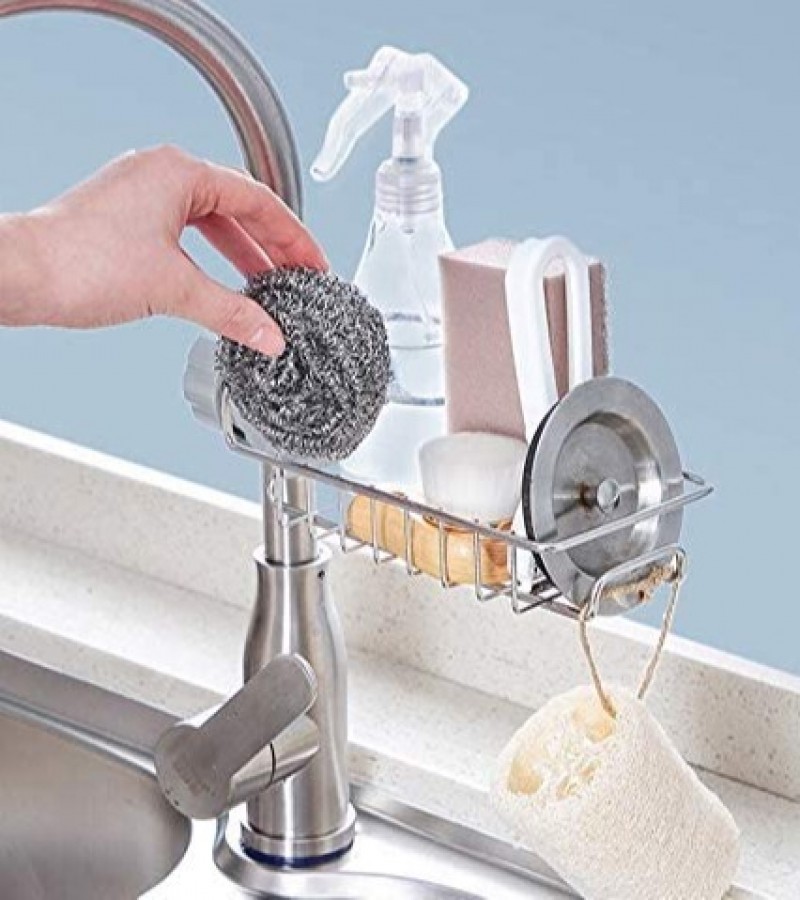 1 Layers Sink Caddy Stainless Steel Rust Free Sponge Dish Washing Liquid Faucet Tap Organizer