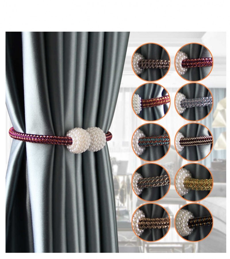 2Pcs Curtain Pearl Magnetic Tiebacks Buckles Straps Ball Curtains Hold Clips - Multi