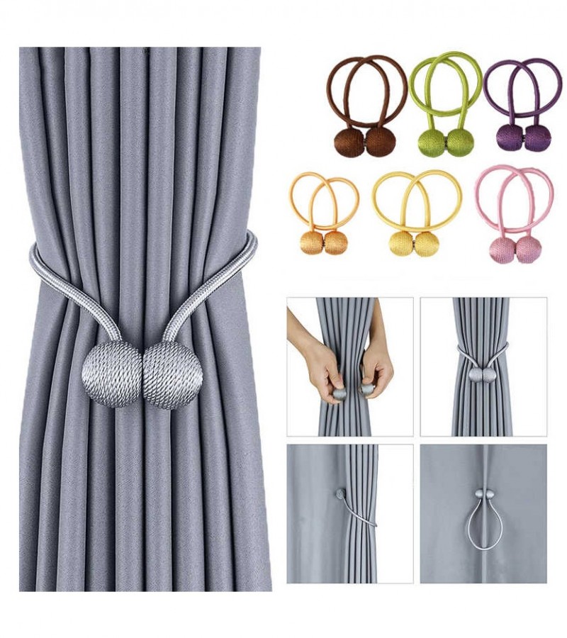 2Pcs Curtain Pearl Magnetic Tiebacks Buckles Straps Ball Curtains Hold Clips - Multi