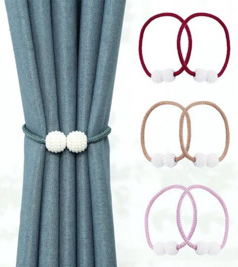 2Pcs Curtain Pearl Magnetic Tiebacks Buckles Straps Ball Curtains Hold Clips - Multi