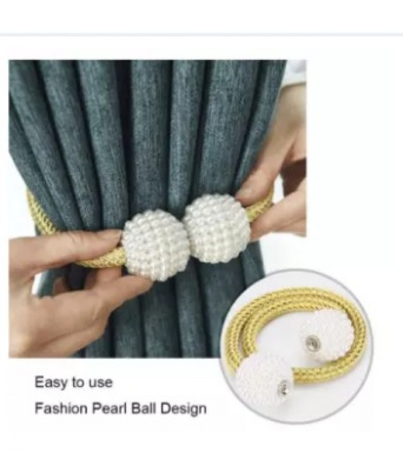 2Pcs Curtain Pearl Magnetic Tiebacks Buckles Straps Ball Curtains Hold Clips - Multi