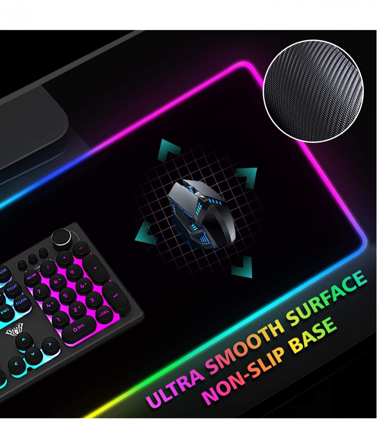 RGB Gaming Mouse Pad RASURE 9 Modes Glowing Anti-Slip Soft Keyboard Mouse Mat Large - 31*12inches
