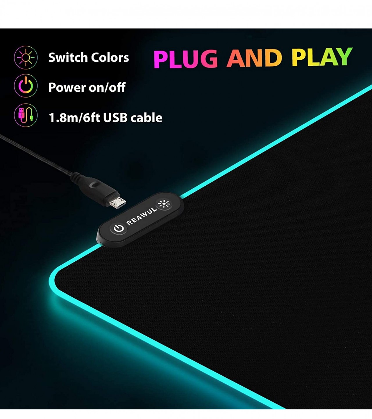 RGB Gaming Mouse Pad RASURE 9 Modes Glowing Anti-Slip Soft Keyboard Mouse Mat Large - 31*12inches