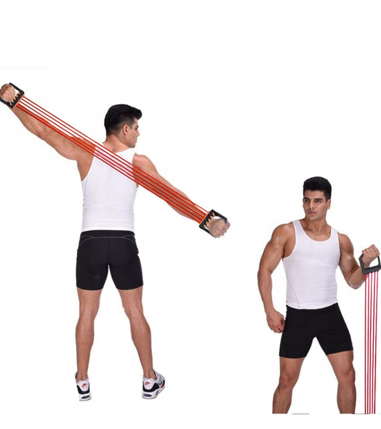 Silicone Chest Expander Adjustable Resistance Stretcher Bands 5 Tubes Hand Grip Tool for Gym